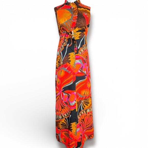 Liberty House Dresses & Skirts - Vintage 60s Liberty House Lilia Butterfly Print Psychedelic Orange Maxi Dress XS
